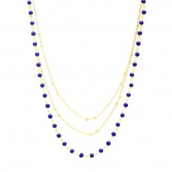 Brass Gold Plated Blue Sapphire, Pink Quartz, Labradorite Gemstone Necklaces- A1N-135