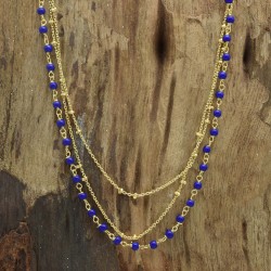 Brass Gold Plated Blue Sapphire, Pink Quartz, Labradorite Gemstone Necklaces- A1N-135