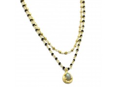 925 Sterling Silver Gold Plated Labradorite, Black Onyx Beads Gemstone Necklaces- A1N-136