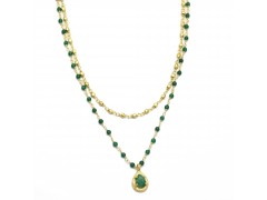 925 Sterling Silver Gold Plated Emerald, Green Onyx Beads Gemstone Necklaces- A1N-136