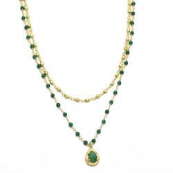 925 Sterling Silver Gold Plated Emerald, Green Onyx Beads Gemstone Necklaces- A1N-136