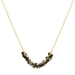 Brass Gold Plated Black Onyx, Blue Sapphire, Grey Chalcedony Gemstone Necklaces- A1N-137