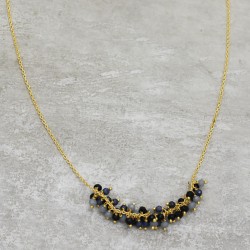 Brass Gold Plated Black Onyx, Blue Sapphire, Grey Chalcedony Gemstone Necklaces- A1N-137