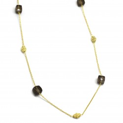 Brass Gold Plated Smoky Gemstone With Metal Finding Necklaces- A1N-1387