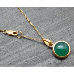 925 Sterling Silver Gold Plated Green Onyx Gemstone Pendant Necklaces- A1N-1466