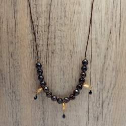 Brass Gold Plated Metal Finding With Smoky, Black Onyx Gemstone Black Leather necklaces- A1N-1467