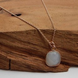 Brass Rose Gold Plated White Chalcedony Gemstone Pendant Necklaces- A1N-1511