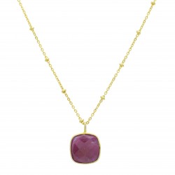 925 Sterling Silver Gold Plated Pink Sapphire Gemstone Pendant Necklaces- A1N-1511