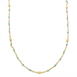 Brass Gold Plated Seed Turquoise, Pearl With Metal Beads Chain Necklaces- A1N-1572