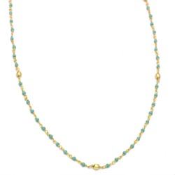 Brass Gold Plated Seed Turquoise, Metal Beads Chain Necklaces- A1N-1572