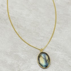 Brass Gold Plated Labradorite Gemstone Pendant Necklaces- A1N-1619