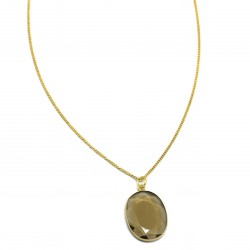 Brass Gold Plated Smoky Gemstone Pendant Necklaces- A1N-1619