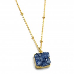 Brass Gold Plated Light Blue Druzy Gemstone Pendant Necklaces- A1N-162