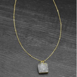 Brass Gold Plated White Druzy Gemstone Pendant Necklaces- A1N-162