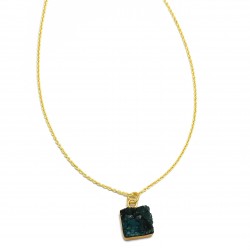 Brass Gold Plated Green Druzy Gemstone Pendant Necklaces- A1N-162