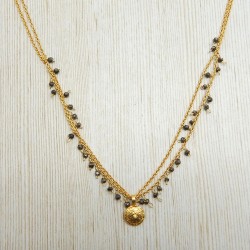 Brass Gold Plated Pyrite Beads With Charms Chain Necklaces- A1N-171