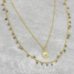 Brass Gold Plated Labradorite Beads With Charms Necklaces- A1N-171