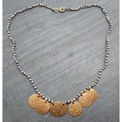 Brass Gold Plated Metal Beads And Round Charms With Thread Necklaces- A1N-172