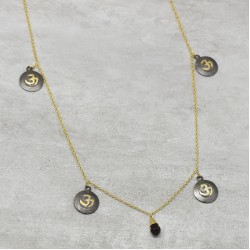 925 Sterling Silver Gold, Black Rhodium Plated Smoky Gemstone Necklaces- A1N-1766