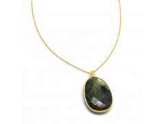 925 Sterling Silver Gold Plated Labradorite Gemstone Pendant Necklaces- A1N-1802
