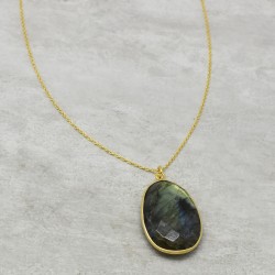 925 Sterling Silver Gold Plated Labradorite Gemstone Pendant Necklaces- A1N-1802