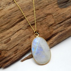 925 Sterling Silver Gold Plated White Rainbow Gemstone Pendant Necklaces- A1N-1802
