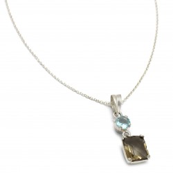 925 Sterling Silver Silver Plated Blue Topaz, Smoky Gemstone Pendant Necklaces- A1N-1826