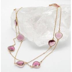 925 Sterling Silver Gold Plated Pink Tourmaline Gemstone Necklaces- A1E-1885