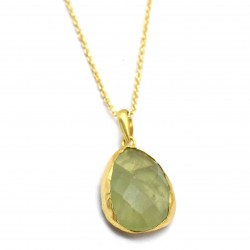 925 Sterling Silver Gold Plated Prehnite Gemstone Pendant Necklaces- A1N-1887