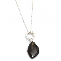 Brass Silver Plated Smoky Gemstone Pendant Necklaces- A1N-1999