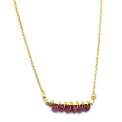 Brass Gold Plated Pink Quartz, Pink Tourmaline, Smoky Gemstone Necklaces- A1N-204