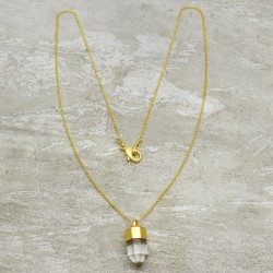 Brass Gold Plated Rock Crystal Gemstone Pendant Necklaces- A1N-215