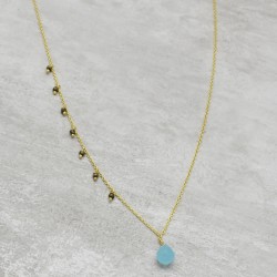 925 Sterling Silver Gold Plated Aqua Chalcedony, Pyrite Gemstone Necklaces- A1N-221