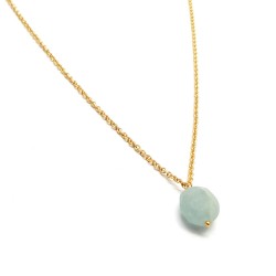 Brass Gold Plated Aqua Chalcedony, Aquamarine, Lapis Lazuli, Green Chalcedony Gemstone Necklaces- A1N-225