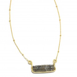Brass Gold Plated Labradorite Gemstone With Ball Chain Necklaces- A1N-227