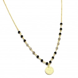 Brass Gold Plated Black Onyx, Labradorite Gemstone With Charms Necklaces- A1N-290