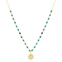 Brass Gold Plated Turquoise Gemstone With Charms Necklaces- A1N-290