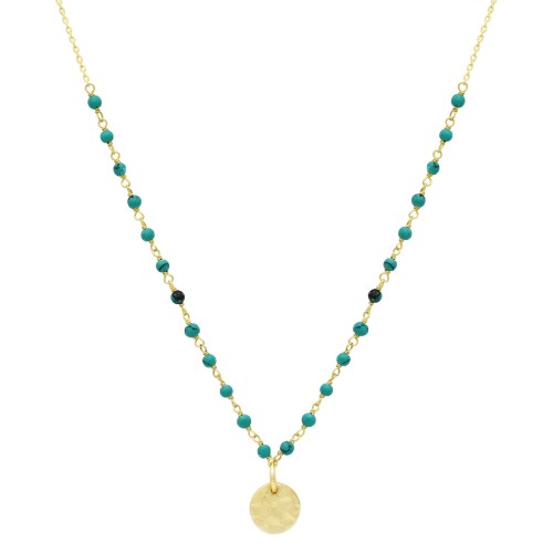 Brass Gold Plated Turquoise Gemstone With Charms Necklaces- A1N-290