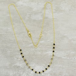 Brass Gold Plated Black Onyx, Labradorite Gemstone Beaded Necklace- A1N-290