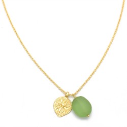 Brass Gold Plated Green Amethyst Gemstone With Charms Pendant Necklaces- A1N-295