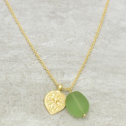 Brass Gold Plated Green Amethyst Gemstone With Charms Pendant Necklaces- A1N-295