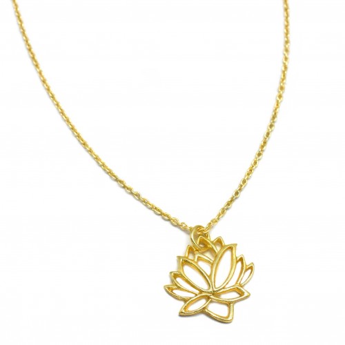 925 Sterling Silver Gold Plated Lotus Shape Pendant Necklaces- A1N-327