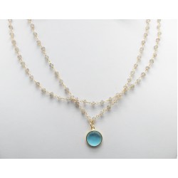 925 Sterling Silver Gold Plated Labradorite, Blue Topaz Gemstone Pendant Necklaces- A1N-330