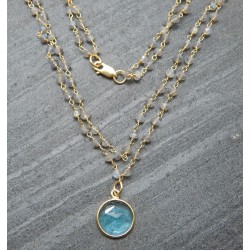 925 Sterling Silver Gold Plated Labradorite, Blue Topaz Gemstone Pendant Necklaces- A1N-330