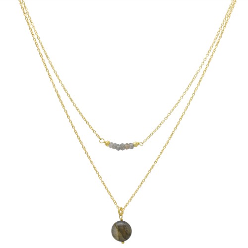 925 Sterling Silver Gold Plated Labradorite Gemstone Pendant Necklaces- A1N-356