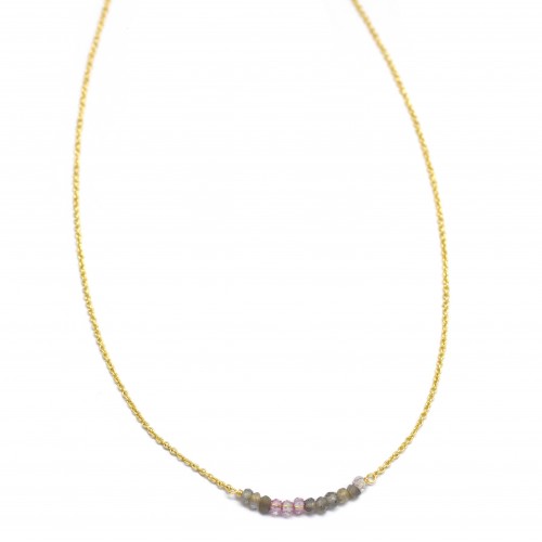 925 Sterling Silver Gold Plated Labradorite, Pink Tourmaline Gemstone Necklaces- A1N-363