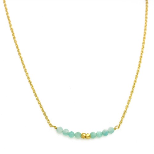 Brass Gold Plated Amazonite Beads Gemstone Necklace- A1N-363