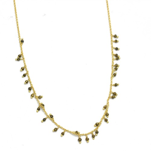 Brass Gold Plated Pyrite Beads Gemstone Necklaces- A1N-369