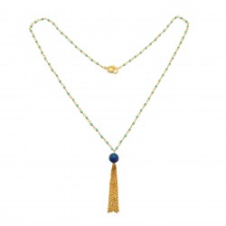 Brass Gold Plated Seed Turquoise, Lapis Lazuli Gemstone Necklaces- A1N-373