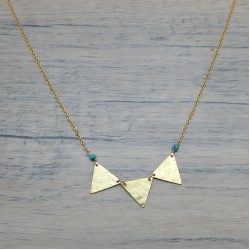 Brass Gold Plated Turquoise Gemstone Three Triangle Disc Necklaces- A1N-391